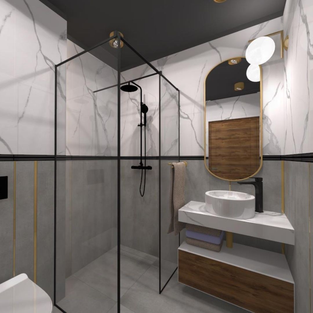 Projekt małej łazienki z kabiną walk-in!