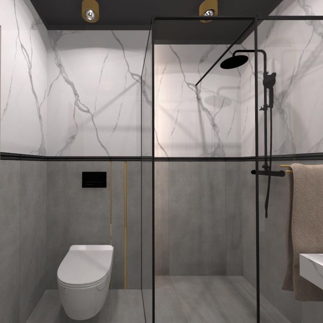 Projekt małej łazienki z kabiną walk-in!