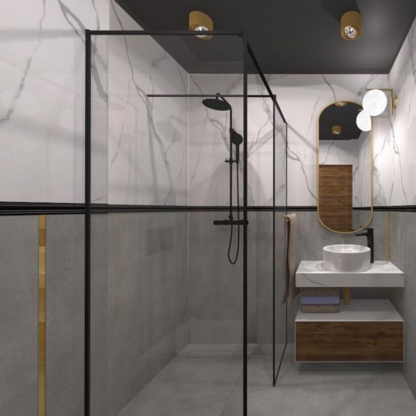 Projekt małej łazienki z kabiną walk-in!