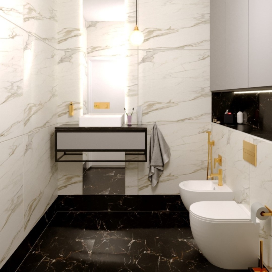 Czarno-biała klasyka w projekcie toalety!