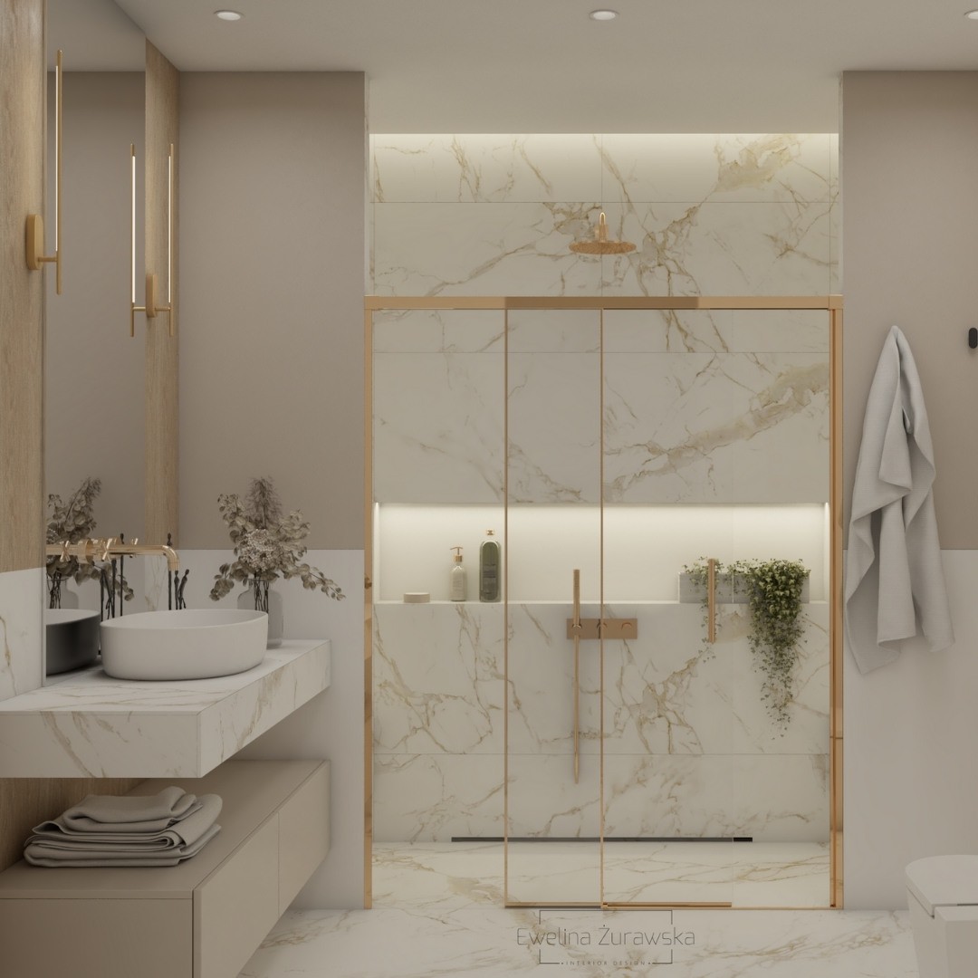 Złota kabina prysznicowa w małej łazience!