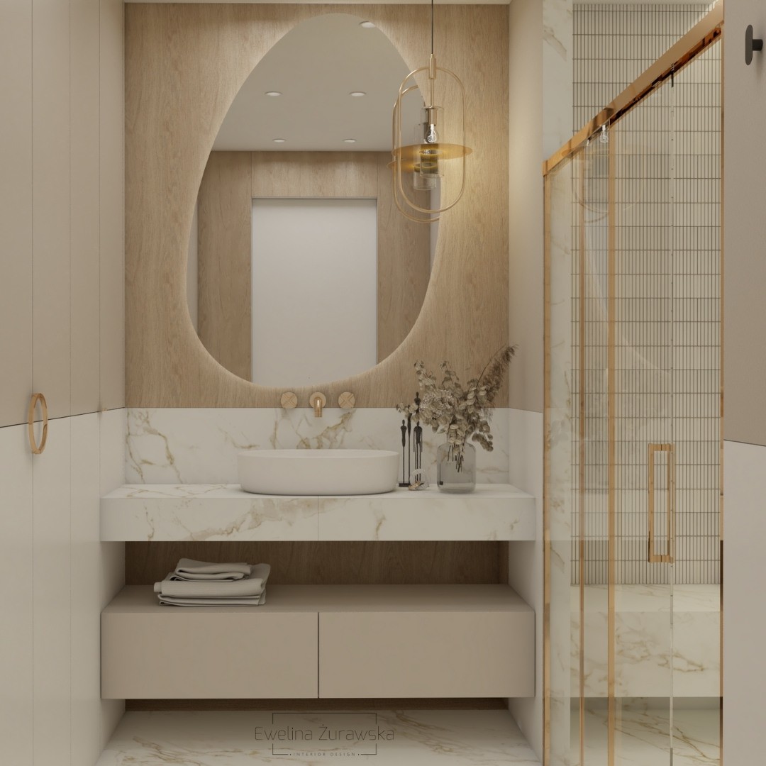 Złota kabina prysznicowa w małej łazience!