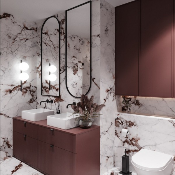 Łazienka w bloku w kolorze marsala!