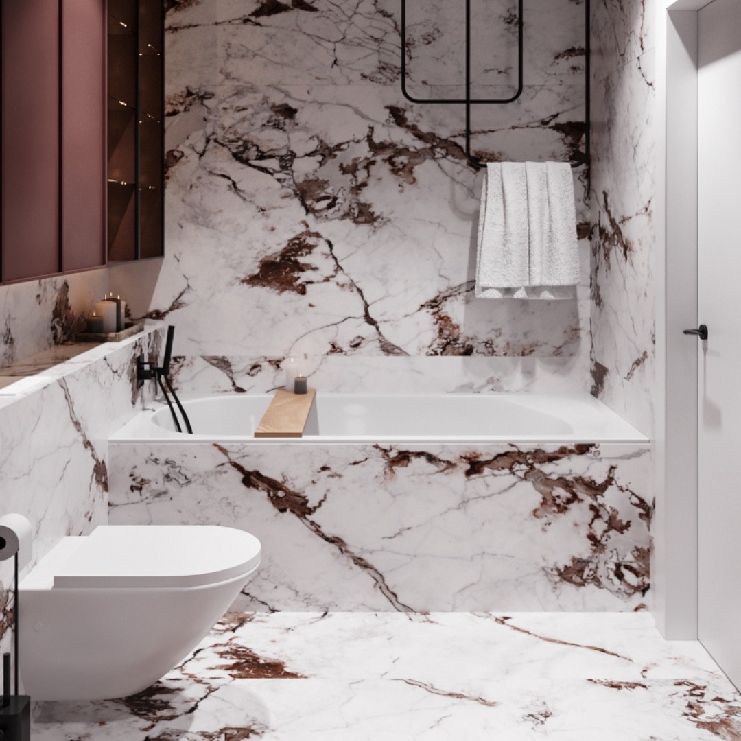 Łazienka w bloku w kolorze marsala!