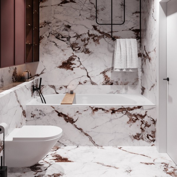 Łazienka w bloku w kolorze marsala!