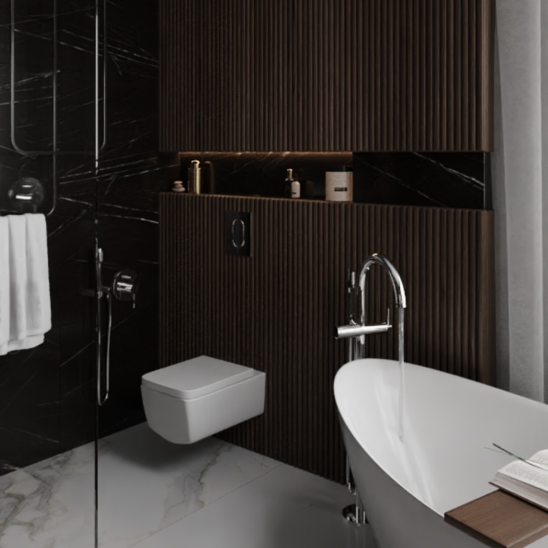 Elegancki pokój kąpielowy z wanną wolnostojącą!