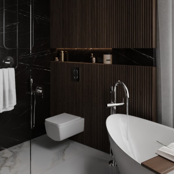 Elegancki pokój kąpielowy z wanną wolnostojącą!