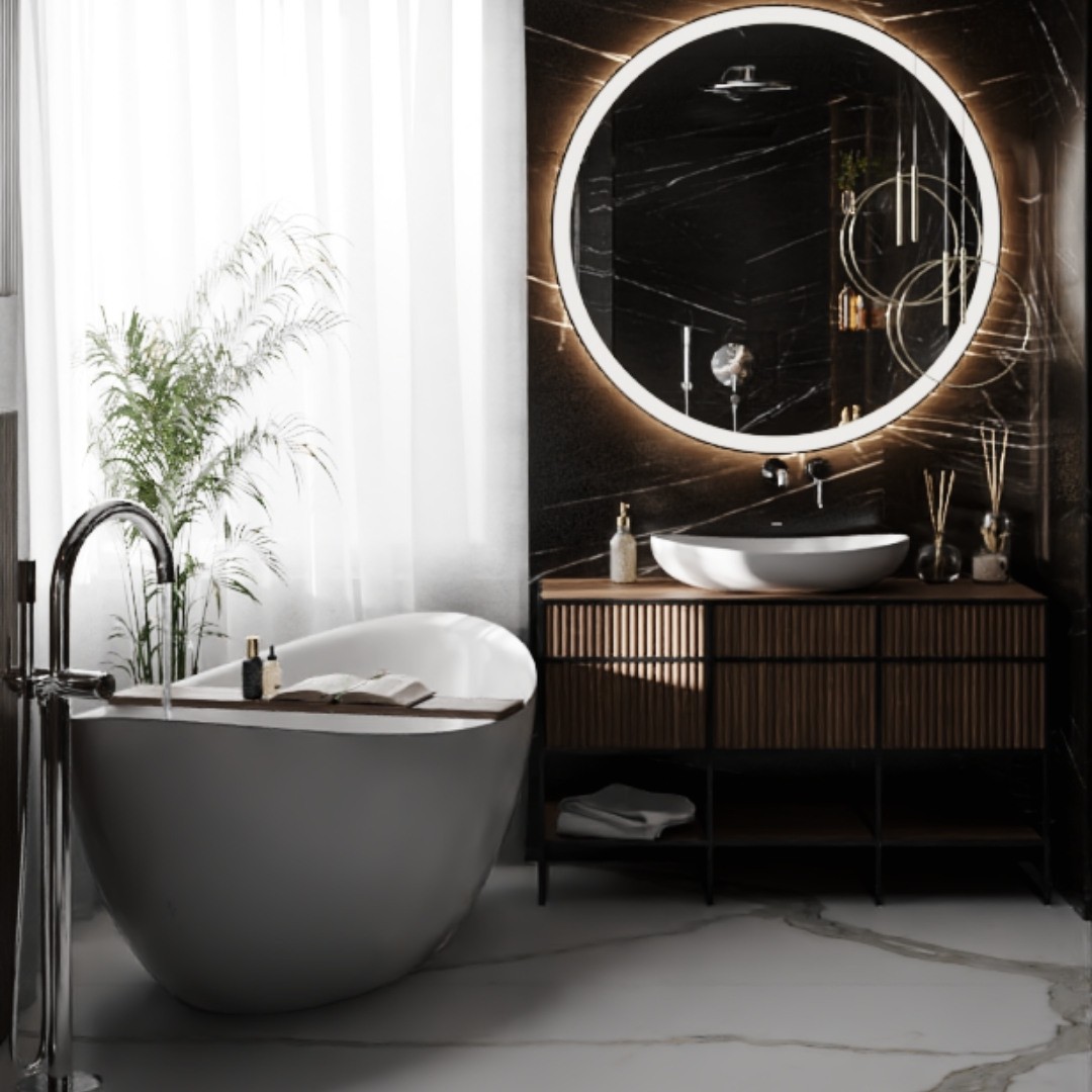 Elegancki pokój kąpielowy z wanną wolnostojącą!