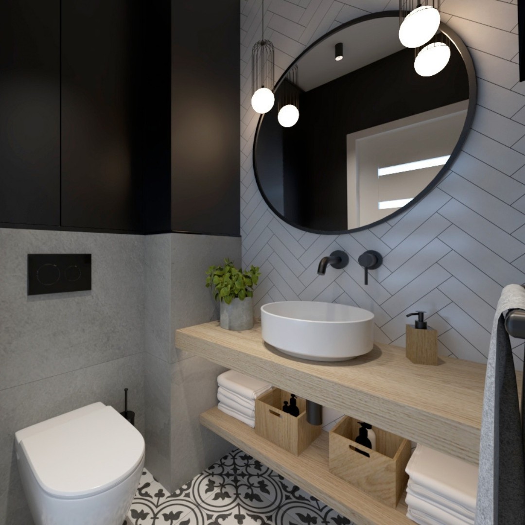 Projekt toalety dla gości z czarną armaturą!
