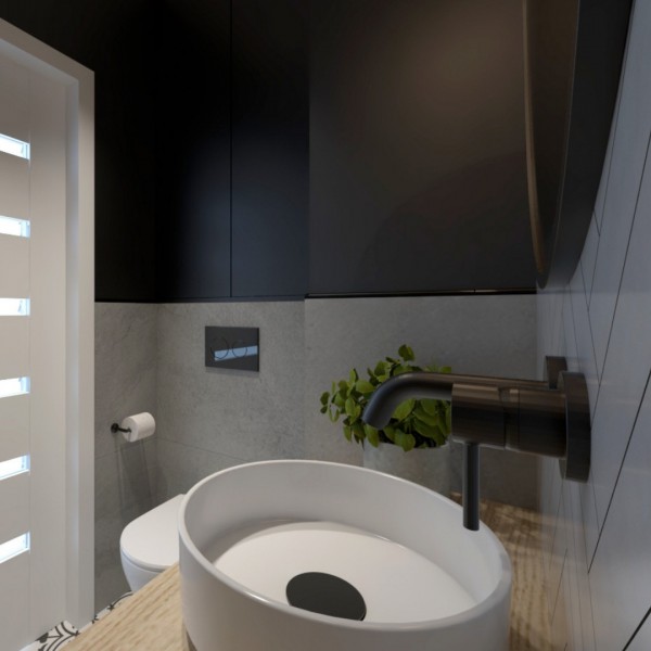 Projekt toalety dla gości z czarną armaturą!