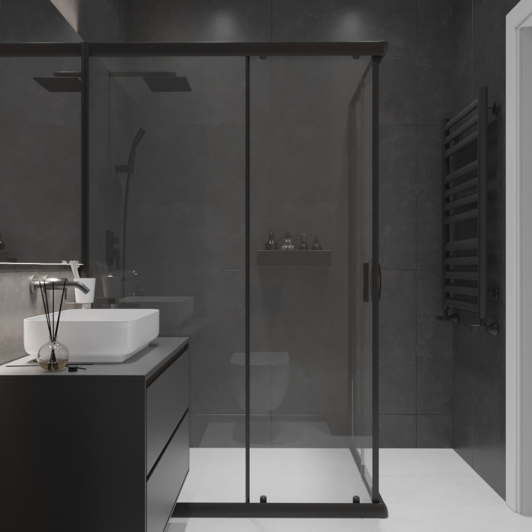 Czarna łazienka z kabiną prysznicową!