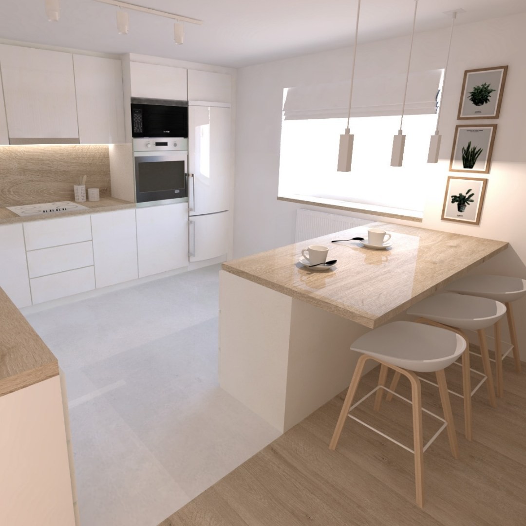 Chromowa bateria z wyciąganą wylewką w białej kuchni!