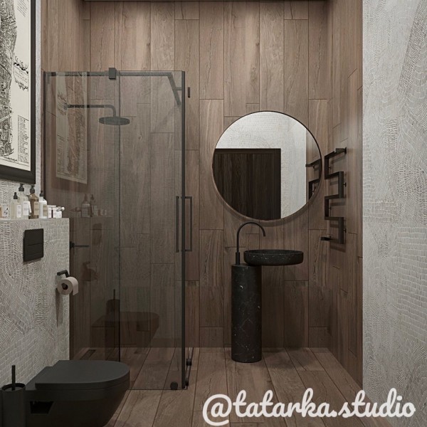 Projekt małej łazienki z płytkami drewnopodobnymi!