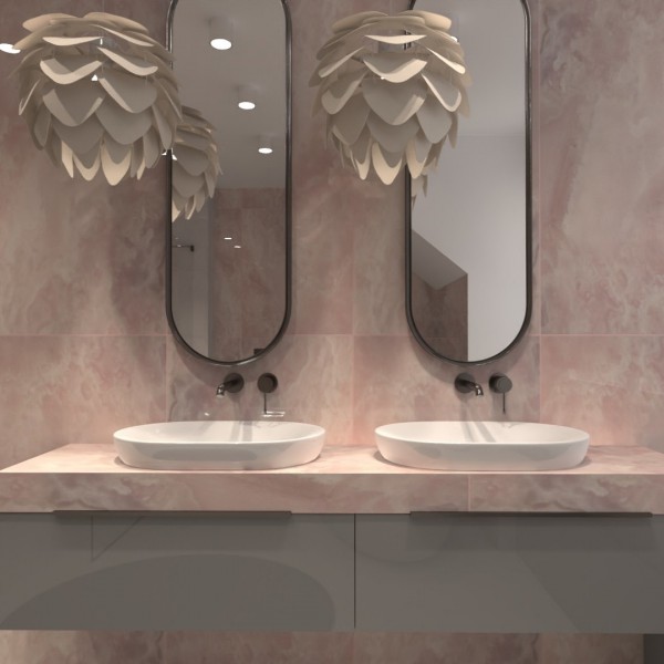 Kobieca łazienka w odcieniach różu i szarości!