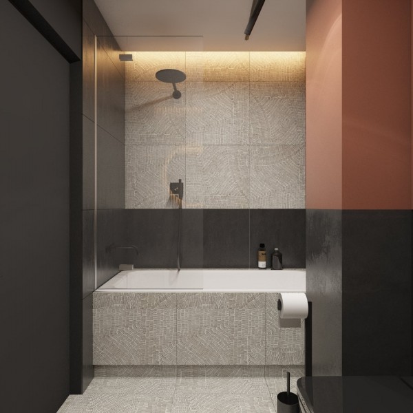 Czarna łazienka z wanną z parawanem!