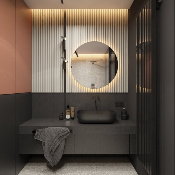 Czarna łazienka z wanną z parawanem!