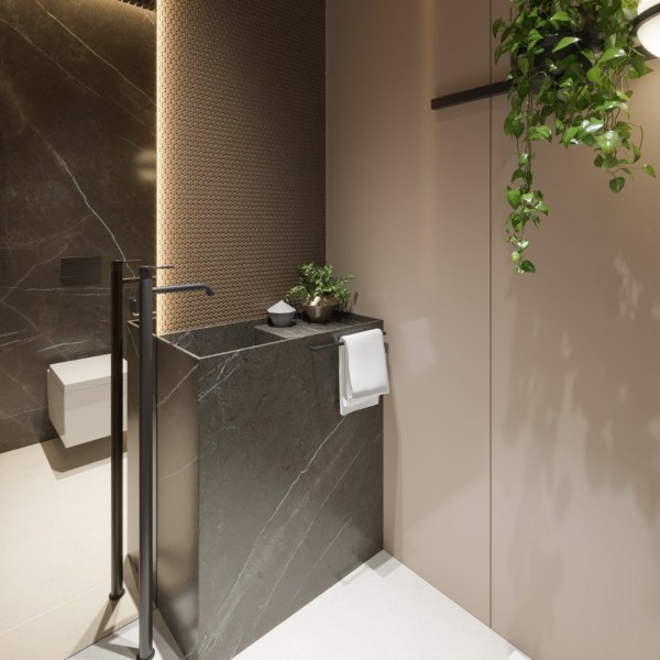 Nowoczesna toaleta z geometryczną muszlą WC!