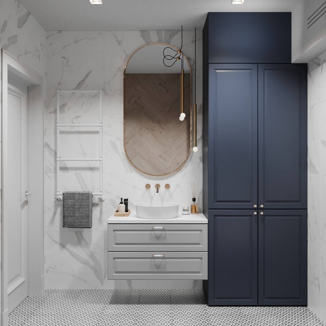 Złoty parawan nawannowy w klasycznej łazience!