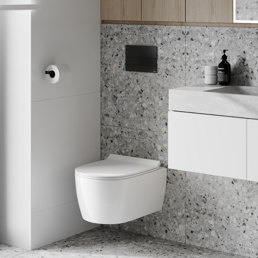 Czarne baterie łazienkowe z projekcie toalety!