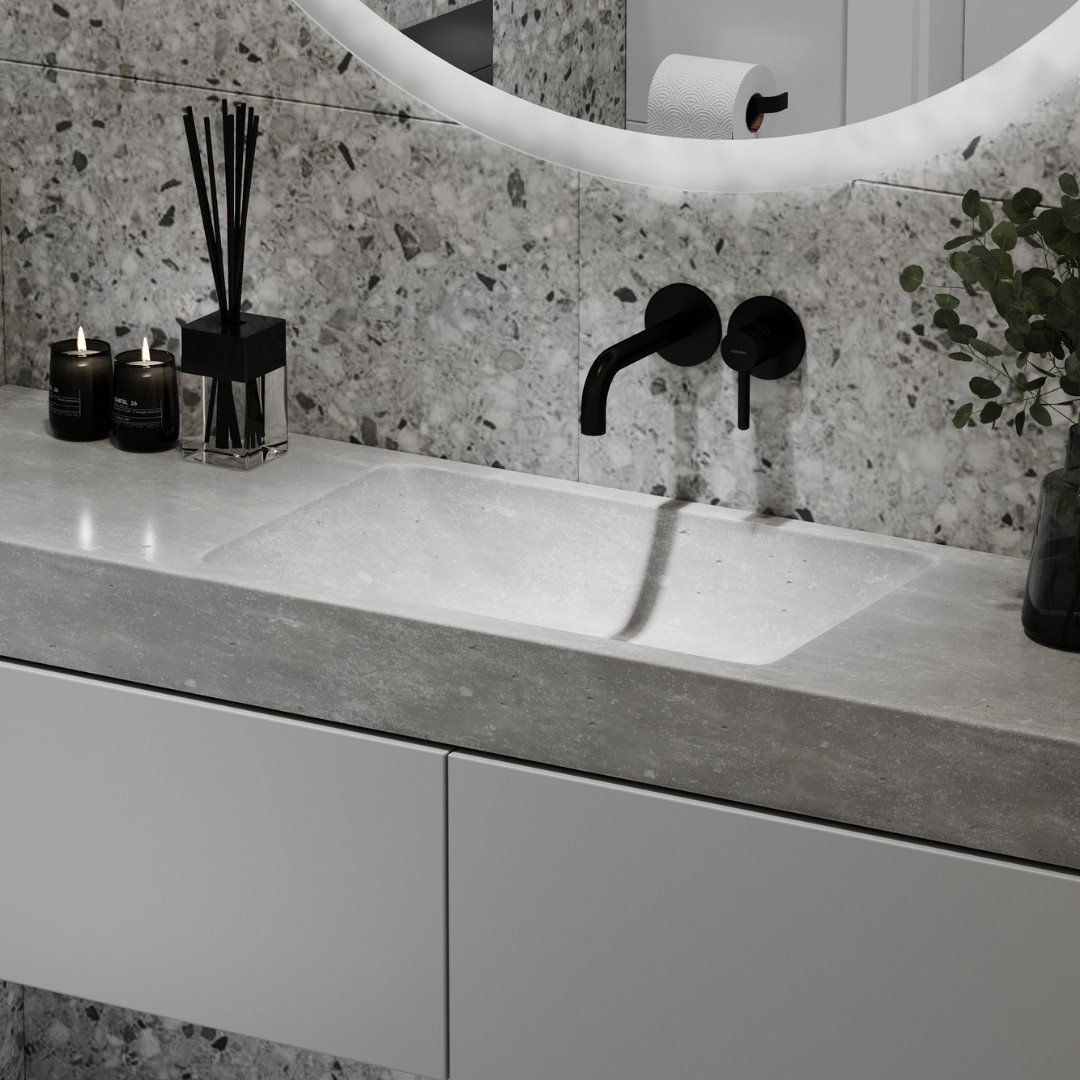 Czarne baterie łazienkowe z projekcie toalety!