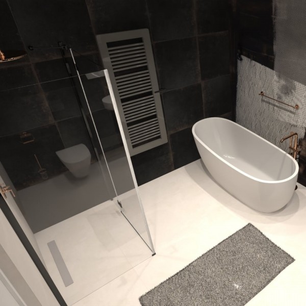 Złota armatura w czarnej łazience!