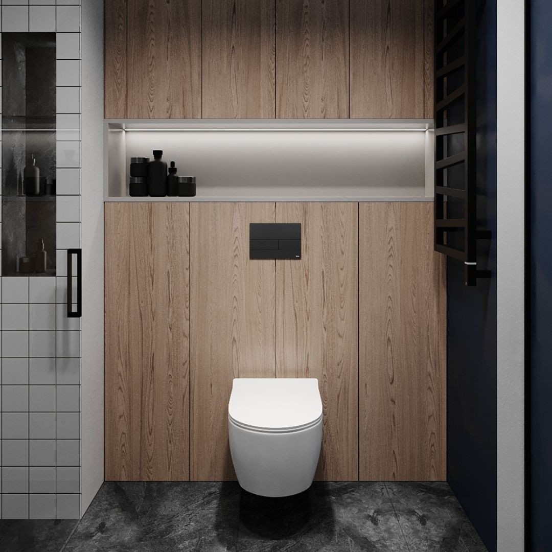 Nowoczesna łazienka z granatowym akcentem!