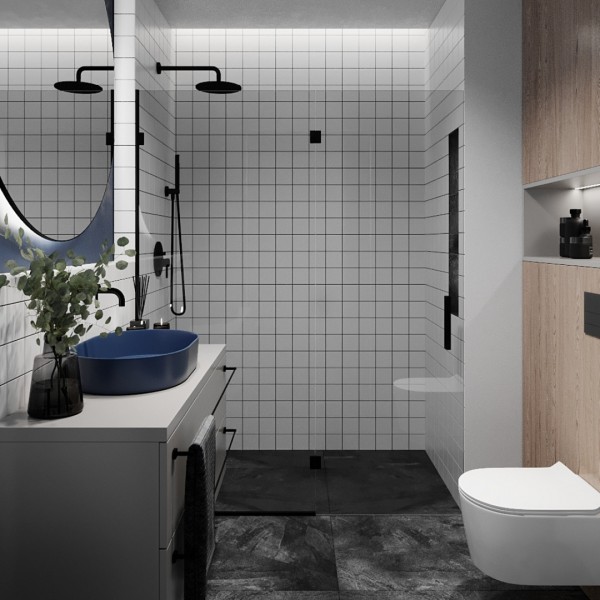 Nowoczesna łazienka z granatowym akcentem!