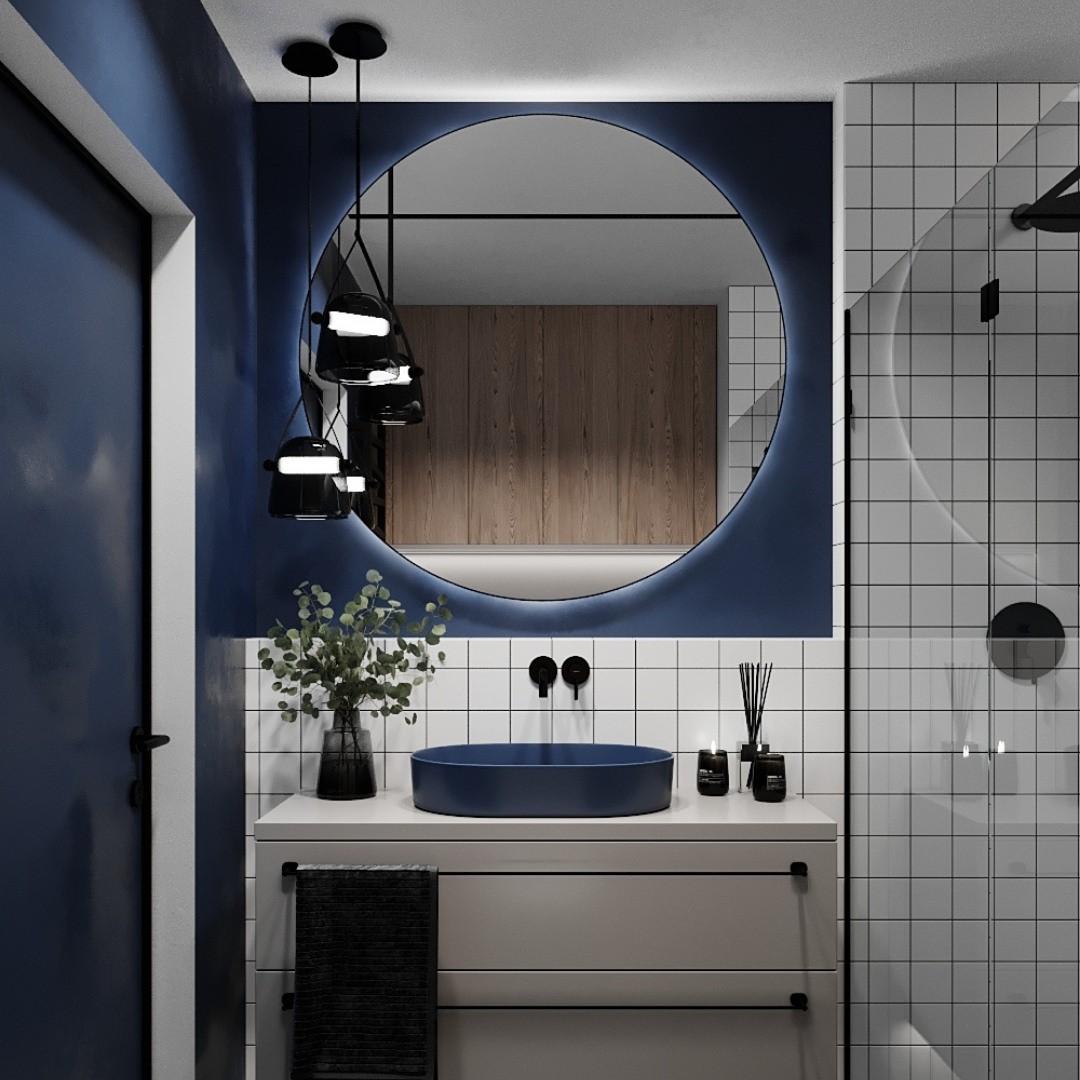 Nowoczesna łazienka z granatowym akcentem!