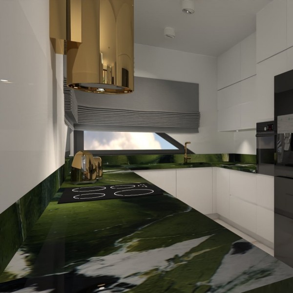 Złota bateria kuchenna w zielonej kuchni!