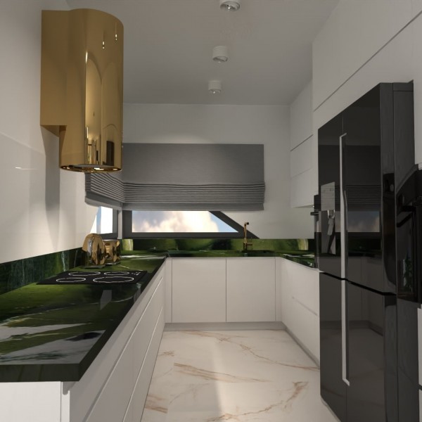 Złota bateria kuchenna w zielonej kuchni!