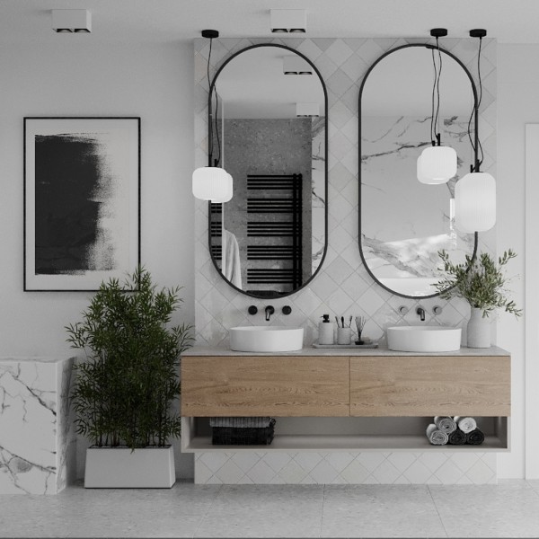 Biała łazienka z płytkami marmuropodobnymi!