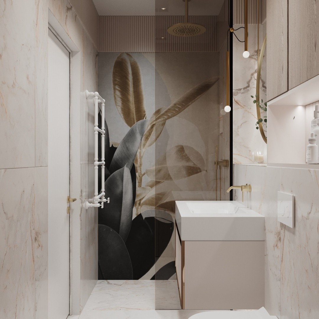 Mała łazienka w bloku ze złotą armaturą!