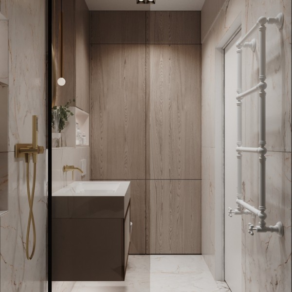 Mała łazienka w bloku ze złotą armaturą!