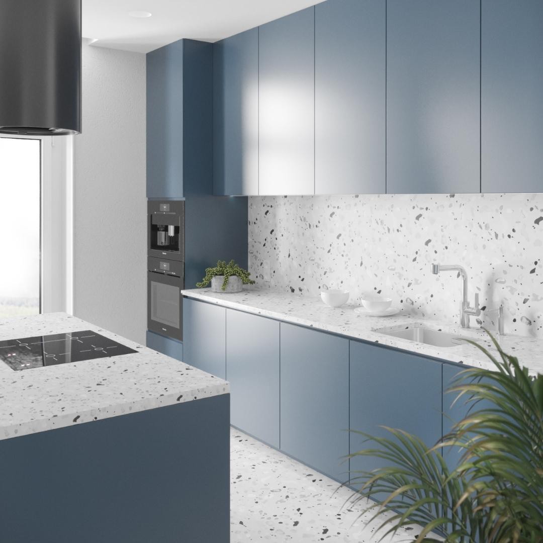 Delikatny denim w aranżacji nowoczesnej kuchni!