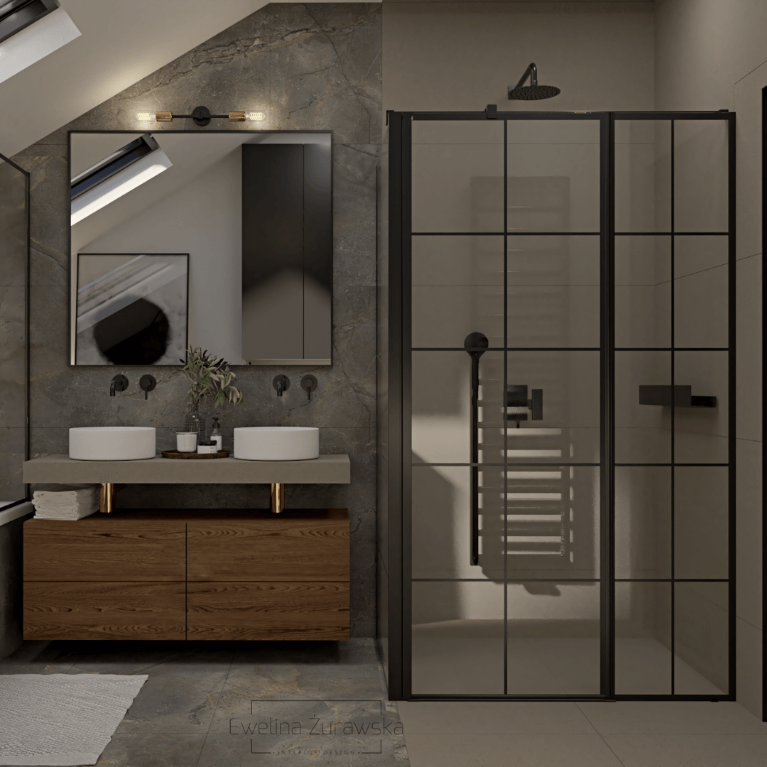 Łazienka na poddaszu z kabiną w stylu industrialnym!