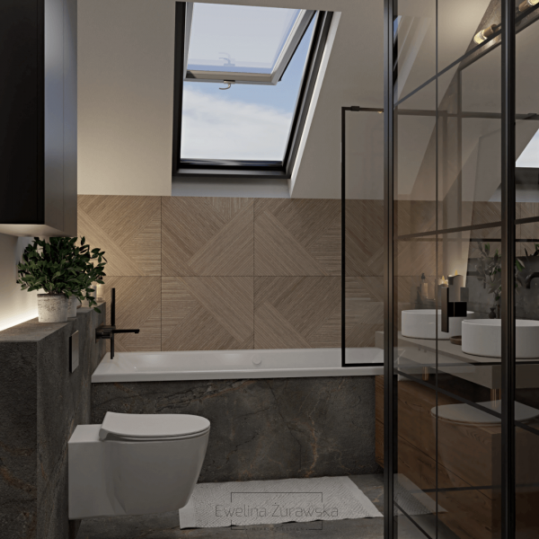 Łazienka na poddaszu z kabiną w stylu industrialnym!