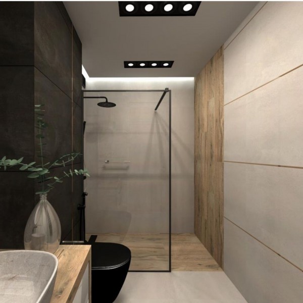 Czarna łazienka z płytkami drewnopodobnymi!