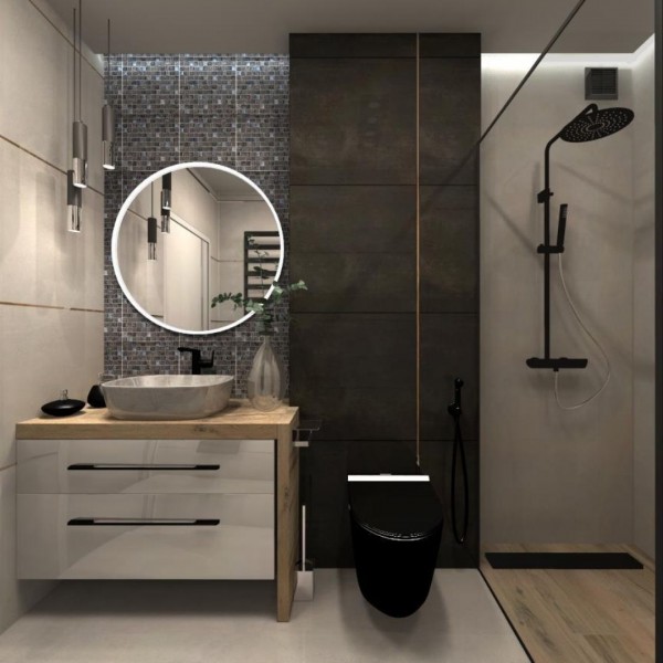 Czarna łazienka z płytkami drewnopodobnymi!