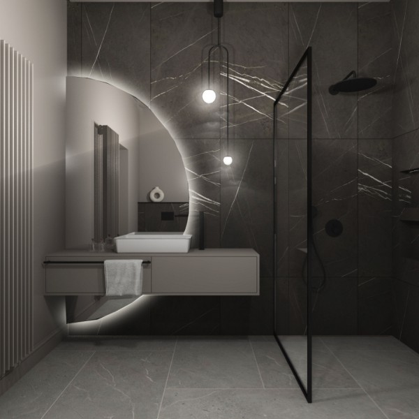 Czerń, biel i szarość w projekcie minimalistycznej łazienki!