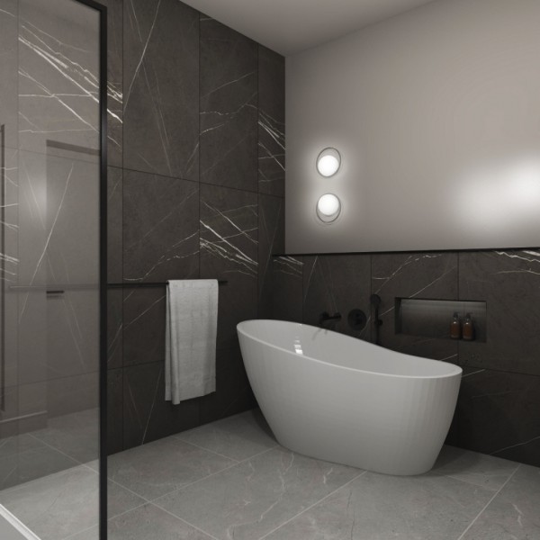 Czerń, biel i szarość w projekcie minimalistycznej łazienki!