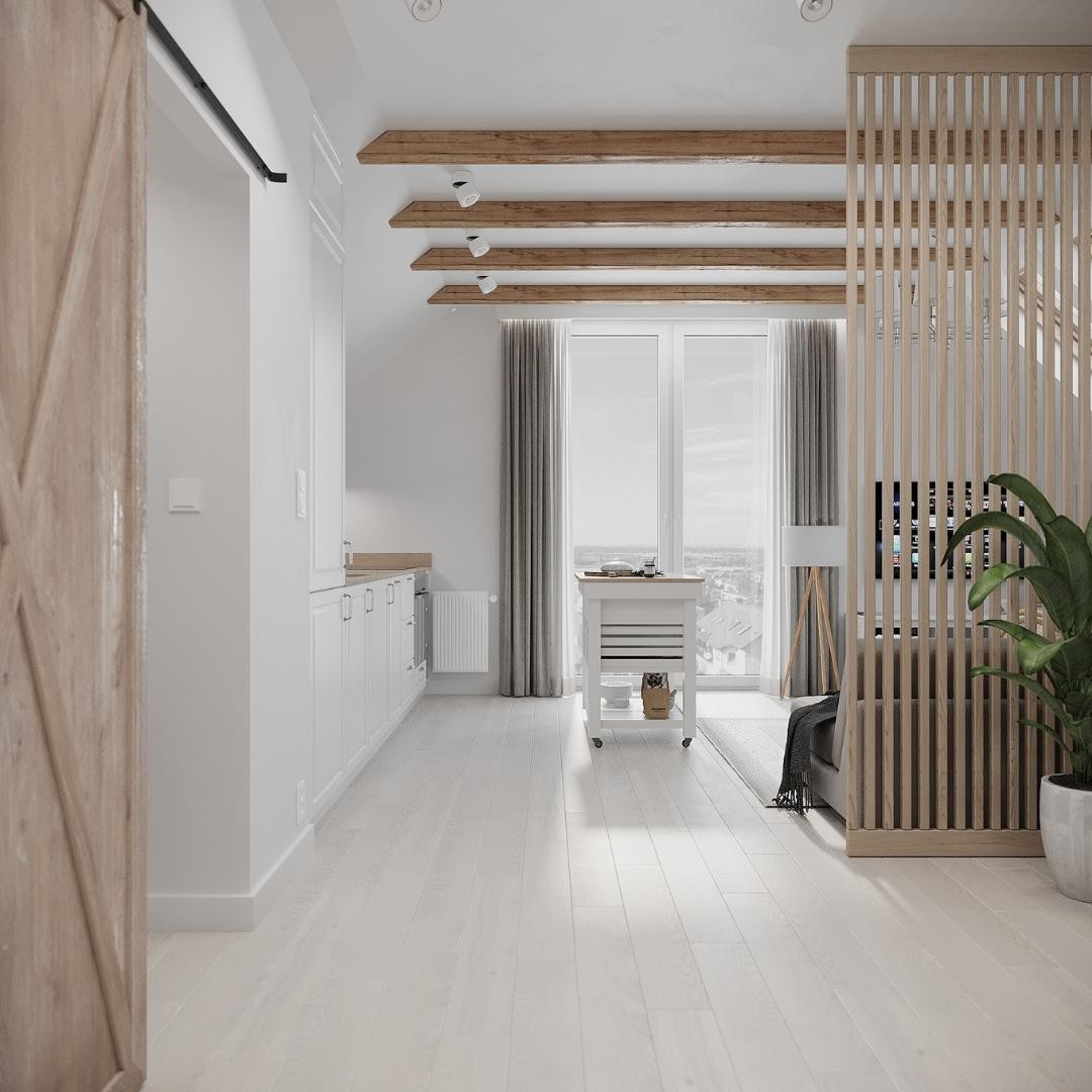 Biała kuchnia na poddaszu z czarna baterią kuchenną!