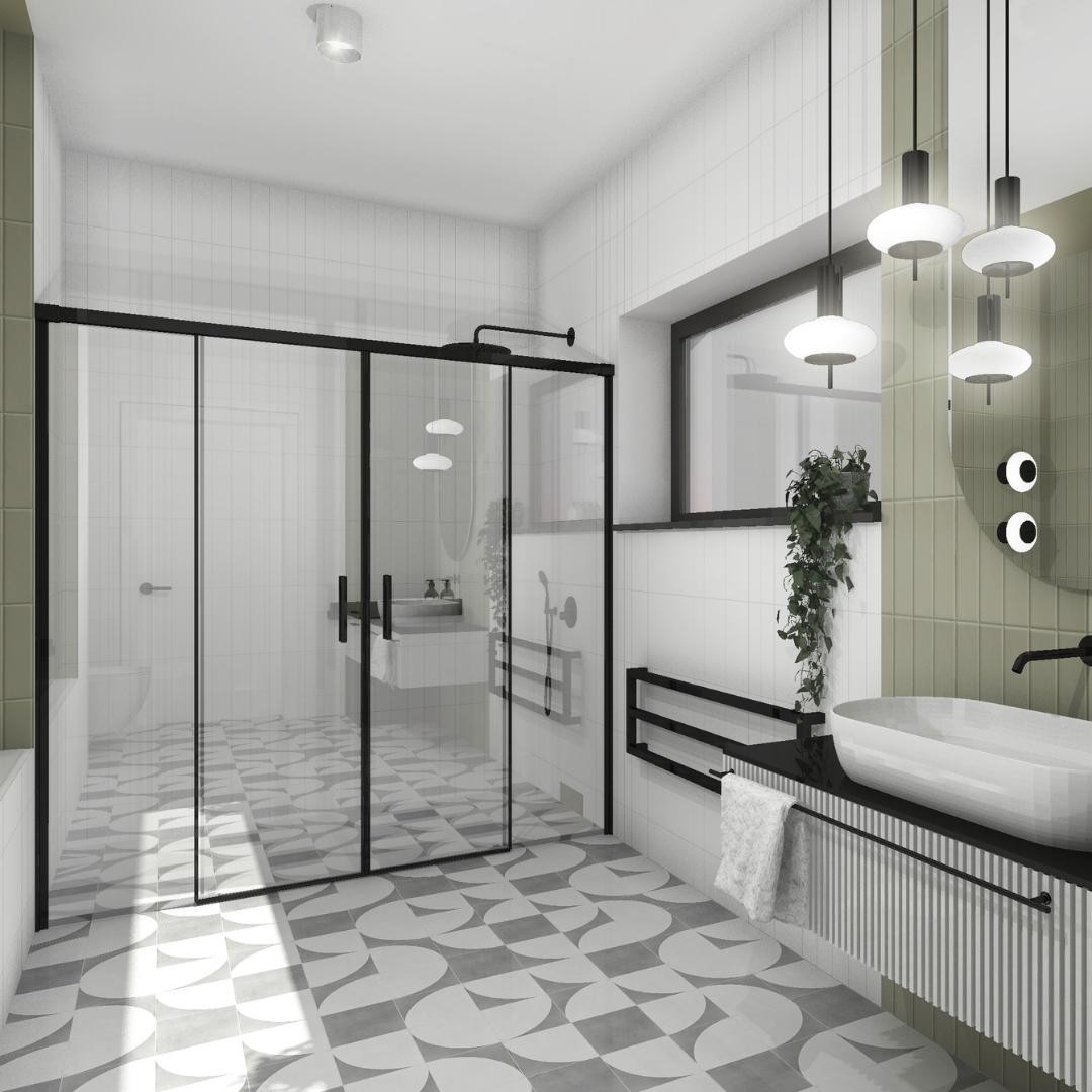 Zielona łazienka z wanną i prysznicem!