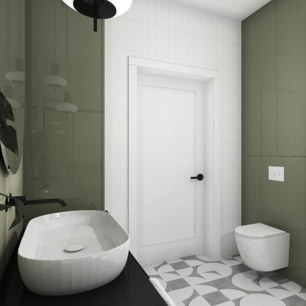 Zielona łazienka z wanną i prysznicem!