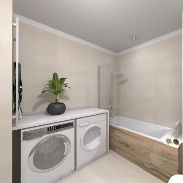 Jasna łazienka z elementami drewna!