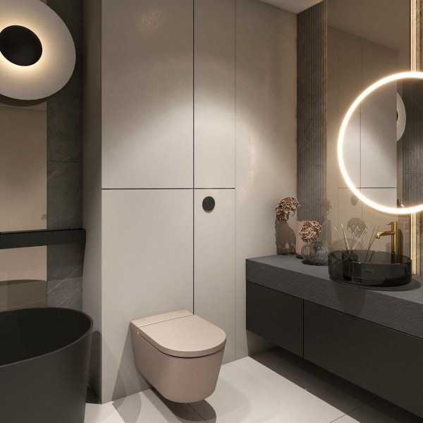 Czarna wanna wolnostojąca w eleganckiej łazience!