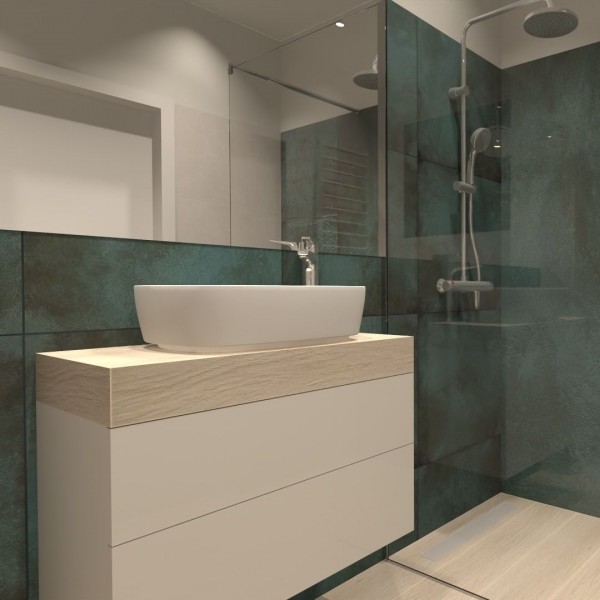 Nowoczesna łazienka z zielonymi płytkami!