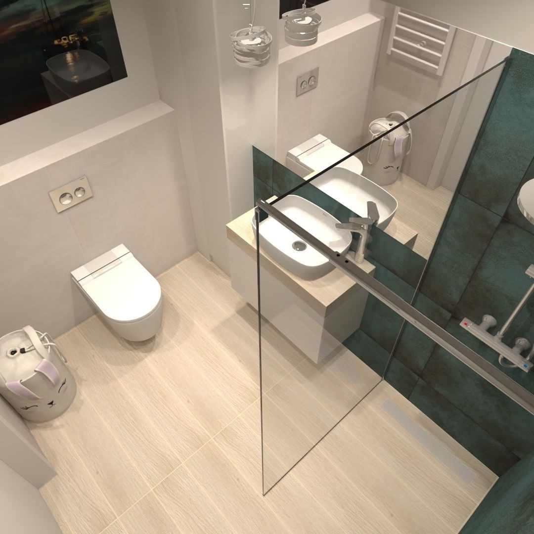 Nowoczesna łazienka z zielonymi płytkami!