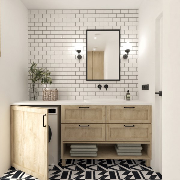 Czarno-białe płytki w łazience w stylu skandynawskim!