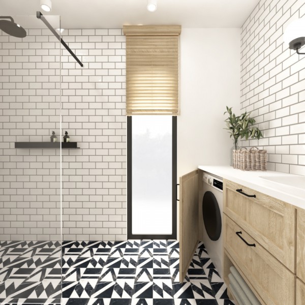 Czarno-białe płytki w łazience w stylu skandynawskim!