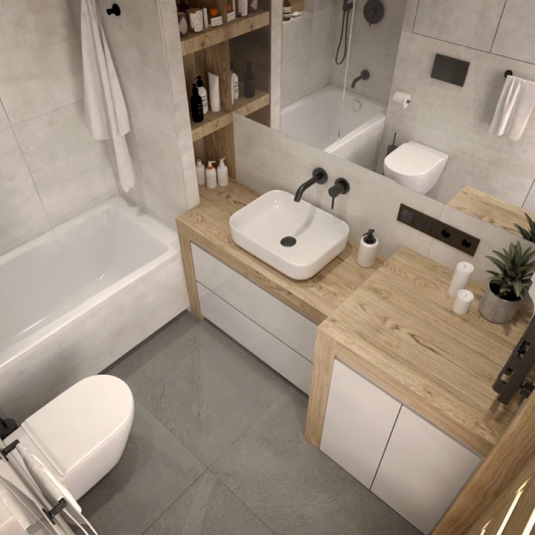 Wanna z parawanem w łazience w bloku!